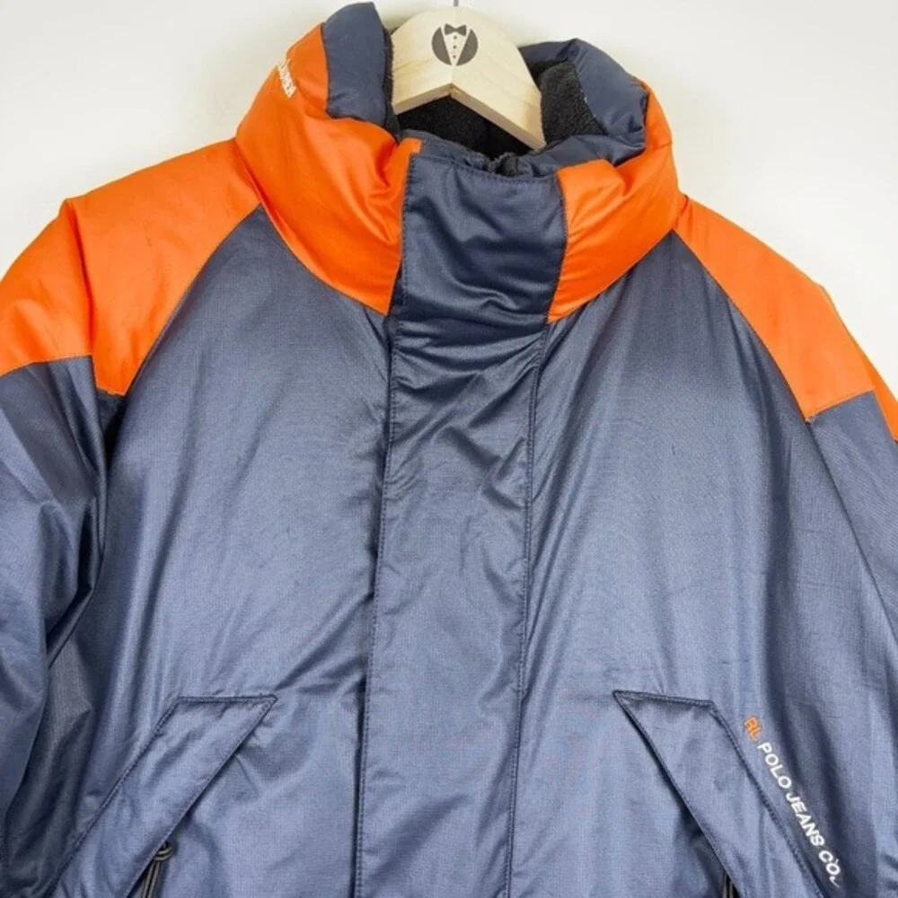 Rare VTG Ralph Lauren Polo Jeans Co. RL-67 Down Puffer‎ Jacket Large Navy Orange